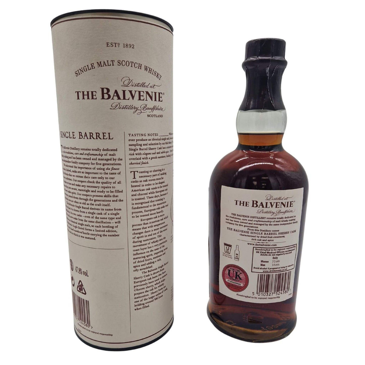 Balvenie 15 Years Sherry Cask Single Malt Whisky Flaske og Rør Bagside