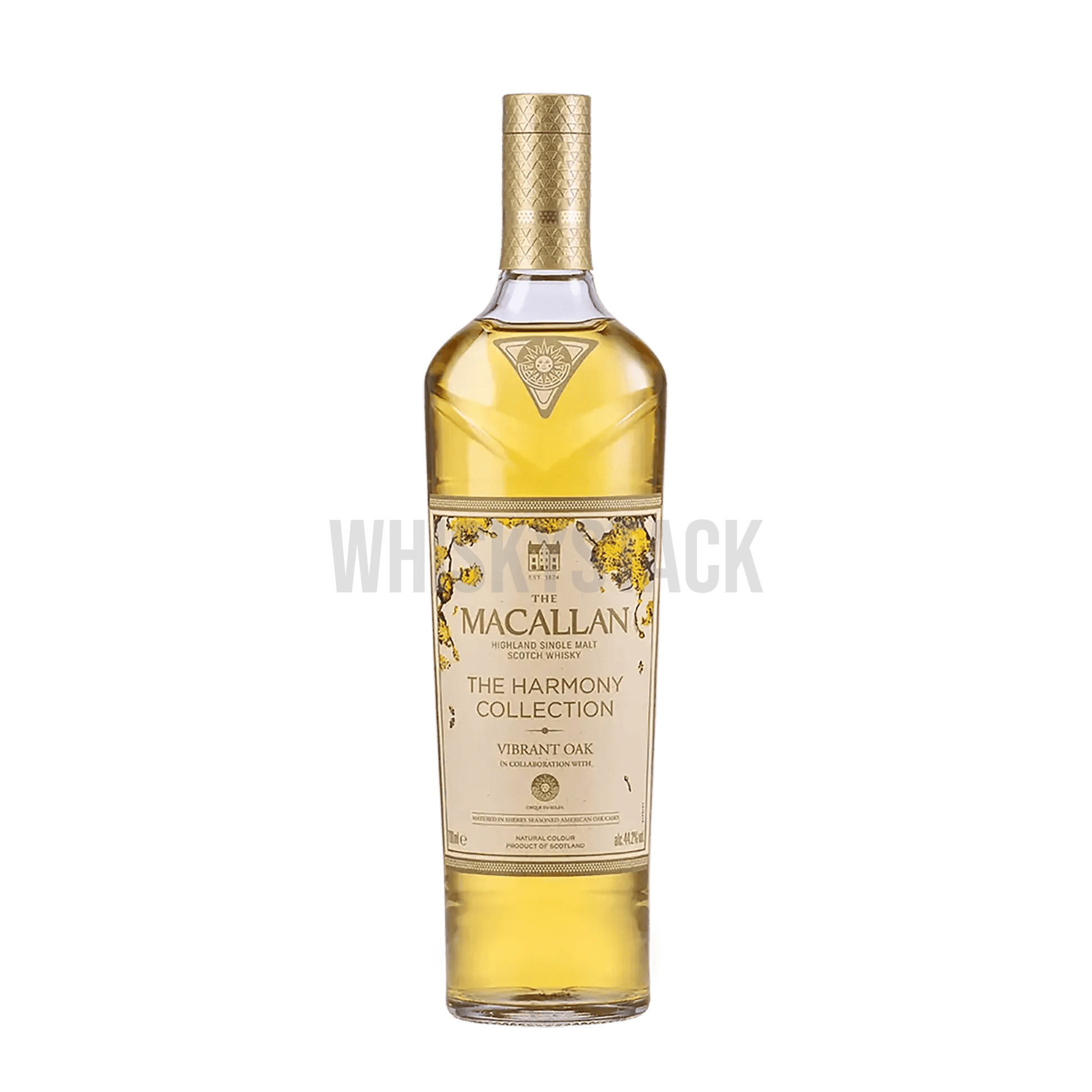The Macallan Harmony Collection - Vibrant Oak whiskyflaske, en eksklusiv single malt med noter af frugt, vanilje og krydderier, lagret i egetræsfade.