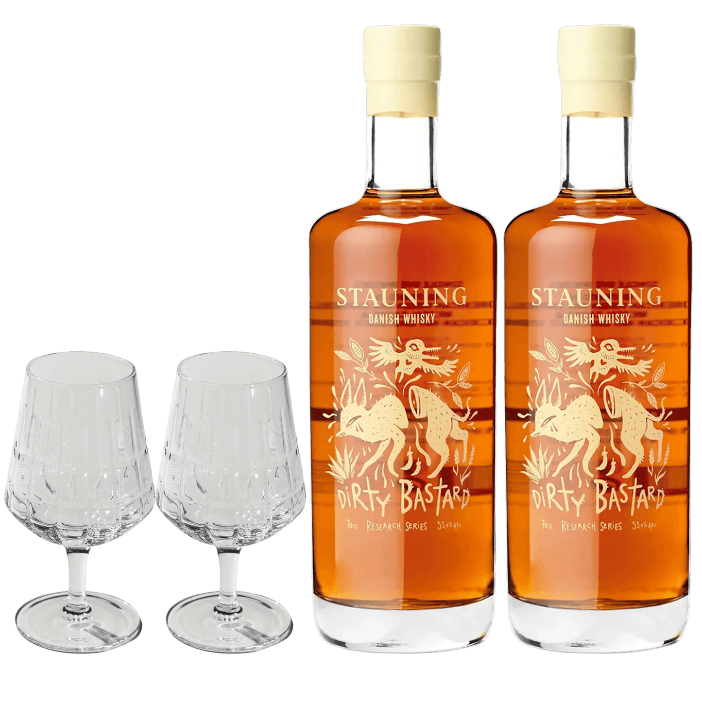 2x Stauning Dirty Bastard + 2x The Bullet Whiskyglas