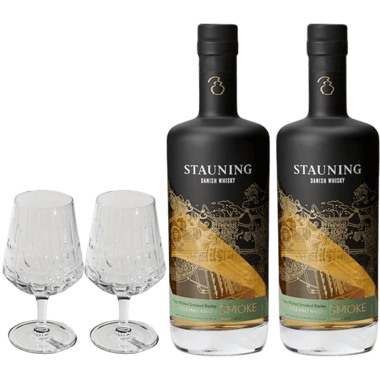2 Flasker Stauning Smoke + 2 The Bullet Whiskyglas fra The Mancave